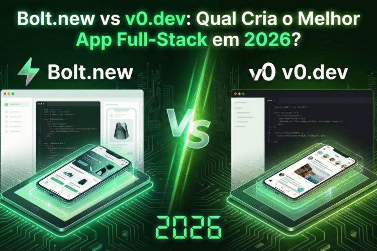 Bolt.new vs v0.dev: Qual Cria o Melhor App Full-Stack em 2026?